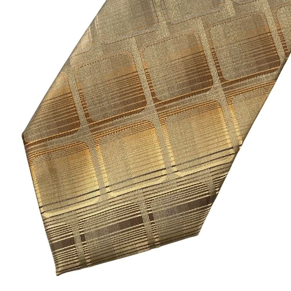 John Ashford Mens Neck Tie Gold Geometric Woven Polyester Slim Wedding Formal